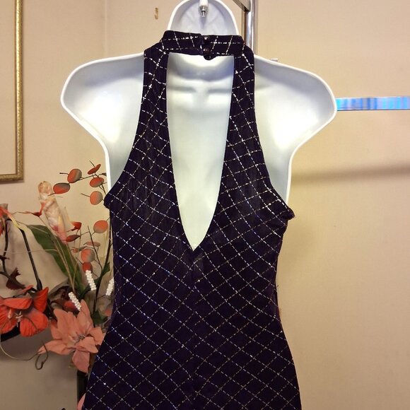 Vintage NWT ALGO Women’s Purple Silver Elegant Maxi Dress Size 8 - Picture 6 of 10